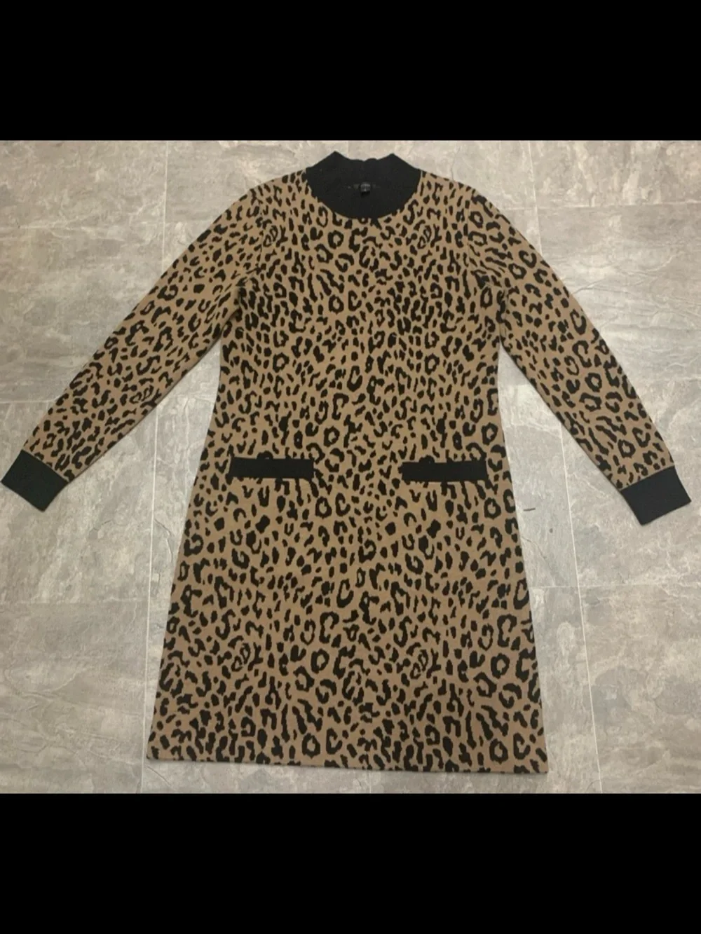 J. Crew Leopard Print Long Sleeve Shift Dress - Black & Tan